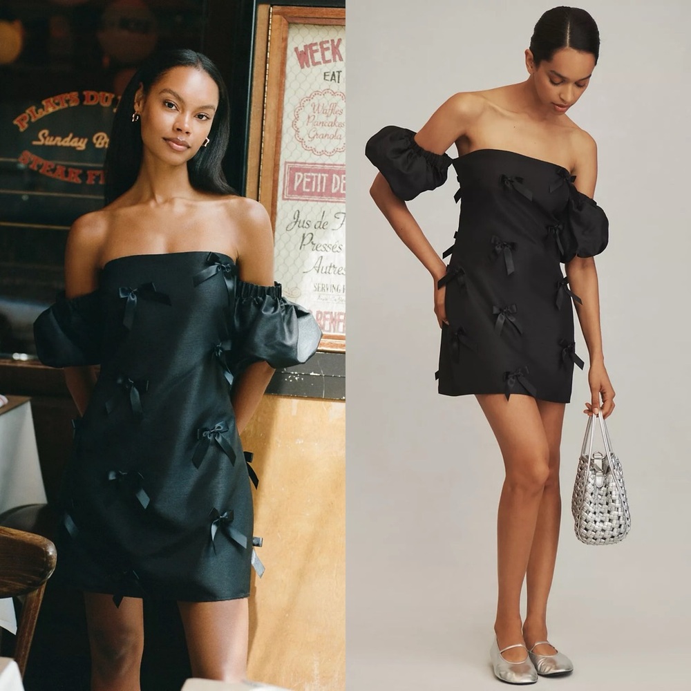 NWT Anthropologie Hutch Off-The-Shoulder Bow Mini Dress - Picture 1 of 10